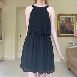 She + Sky Black Silk Fit and Flare Laser Cut Sleeveless Dress